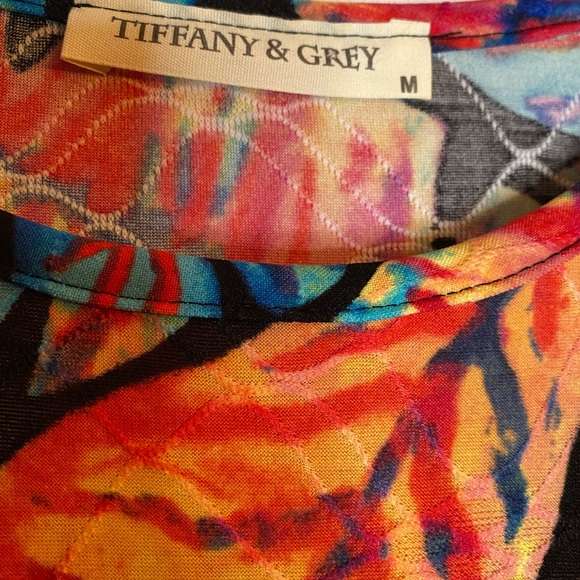 Brand New! Tiffany and Grey Multi-Colored Leaf Print Short Sleeve Dress Sz Med - Picture 9 of 9